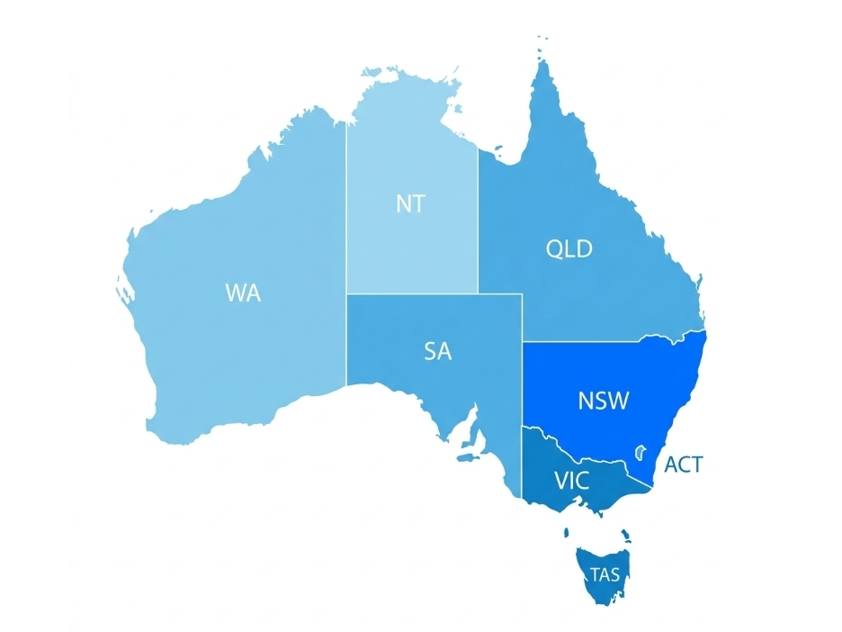 Map of Australia showing all states and territories